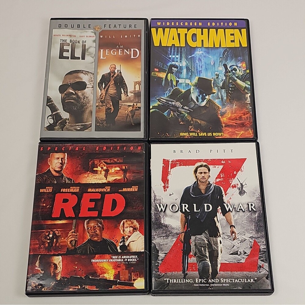 Action DVD Lot 4 Cases 5 Movies World War Z RED Watchmen Book of Eli I Am Legend